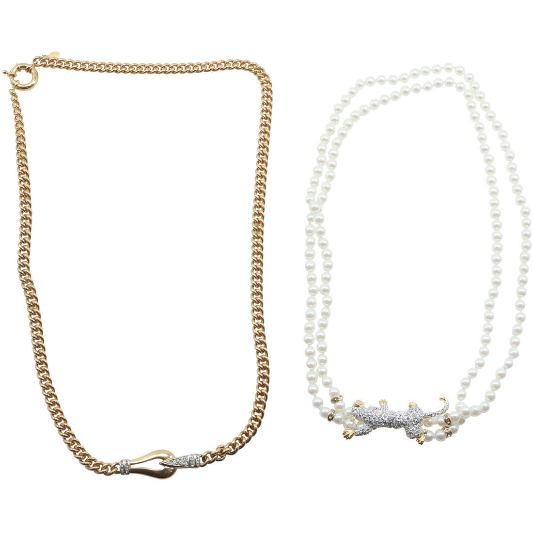 Faux 2-Strand Pearls with Rhinestone Panther Necklace & NLH Nat Landau Hyman Heavy Gold Tone (1 of 20)