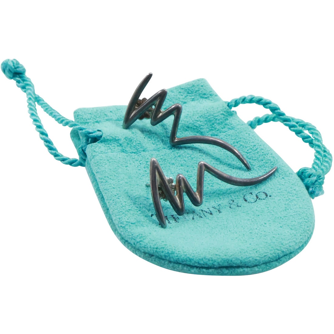 TIFFANY & CO .925 Sterling Silver Paloma Picasso Scribble Zig Zag Earrings 1 1/2 in. x 1 5/8 in. (1 of 14)