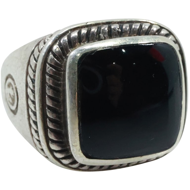 .925 Sterling Silver with Black Onyx Roping Design Hand Tooled Men's Ring Size 8.5 , 7/8 in. dia. (1 of 14)