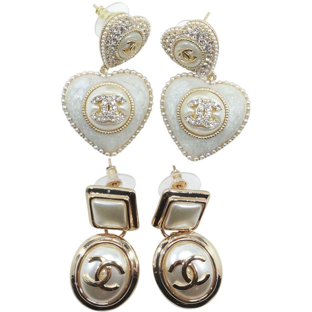 Costume Designer Jewelry 2 Pair Earrings: CHANEL made in France, 1 1/2 in. x 3/4 in. & 1 3/4 in. (1 of 17)