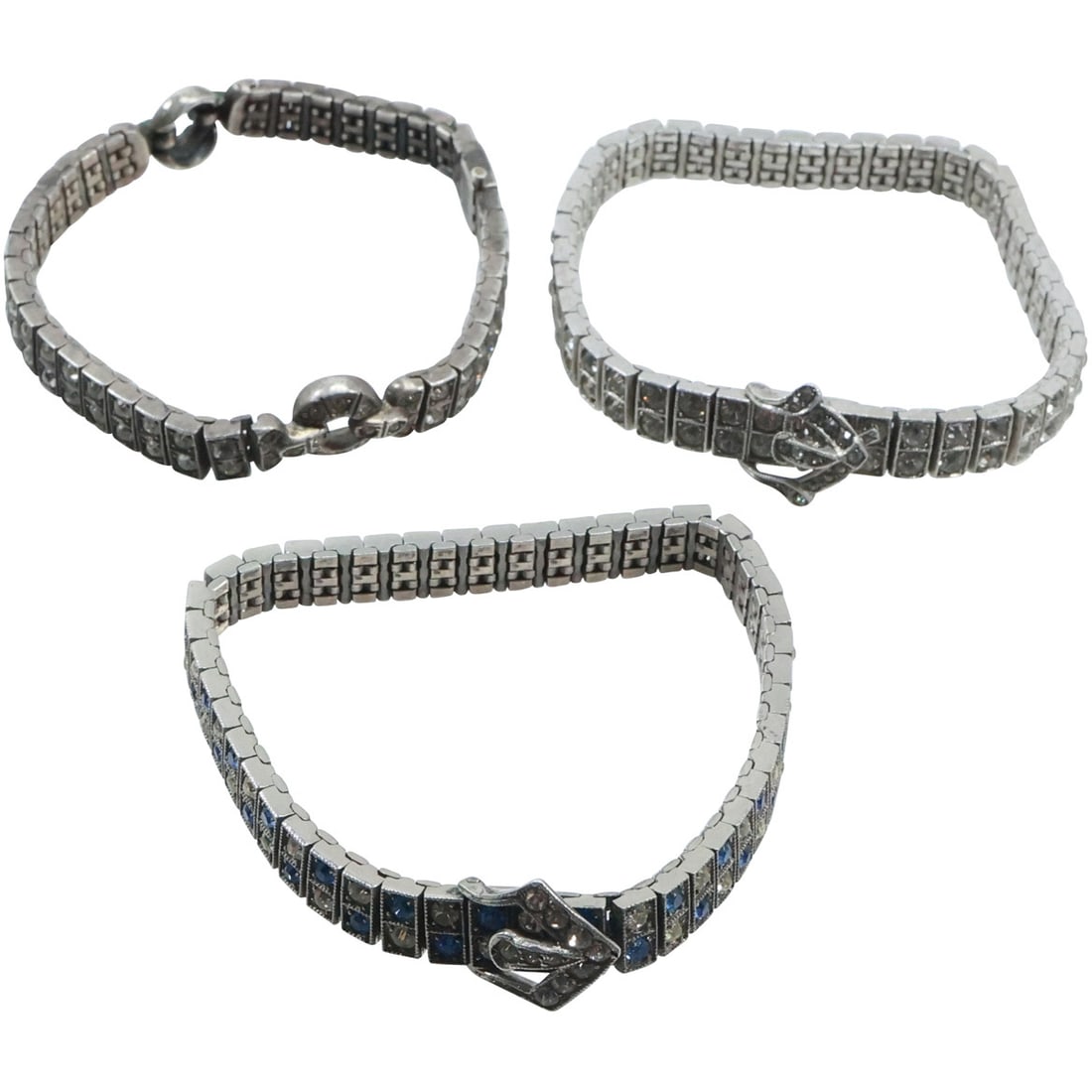 [3] Sterling Silver with CZ 1930s Bracelet, Sterling Blue Clear CZ 1930s Bracelet, Sterling Clear CZ (1 of 16)