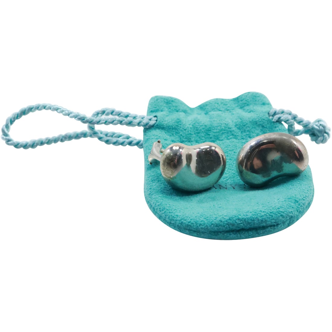 TIFFANY & CO Elsa Peretti .925 Sterling Silver Pierced Bean Earrings 7/8 in. x 5/8 in.: TIFFANY & CO Elsa Peretti .925 Sterling Silver Pierced Bean Earrings 7/8 in. x 5/8 in. ; with fabric pouch