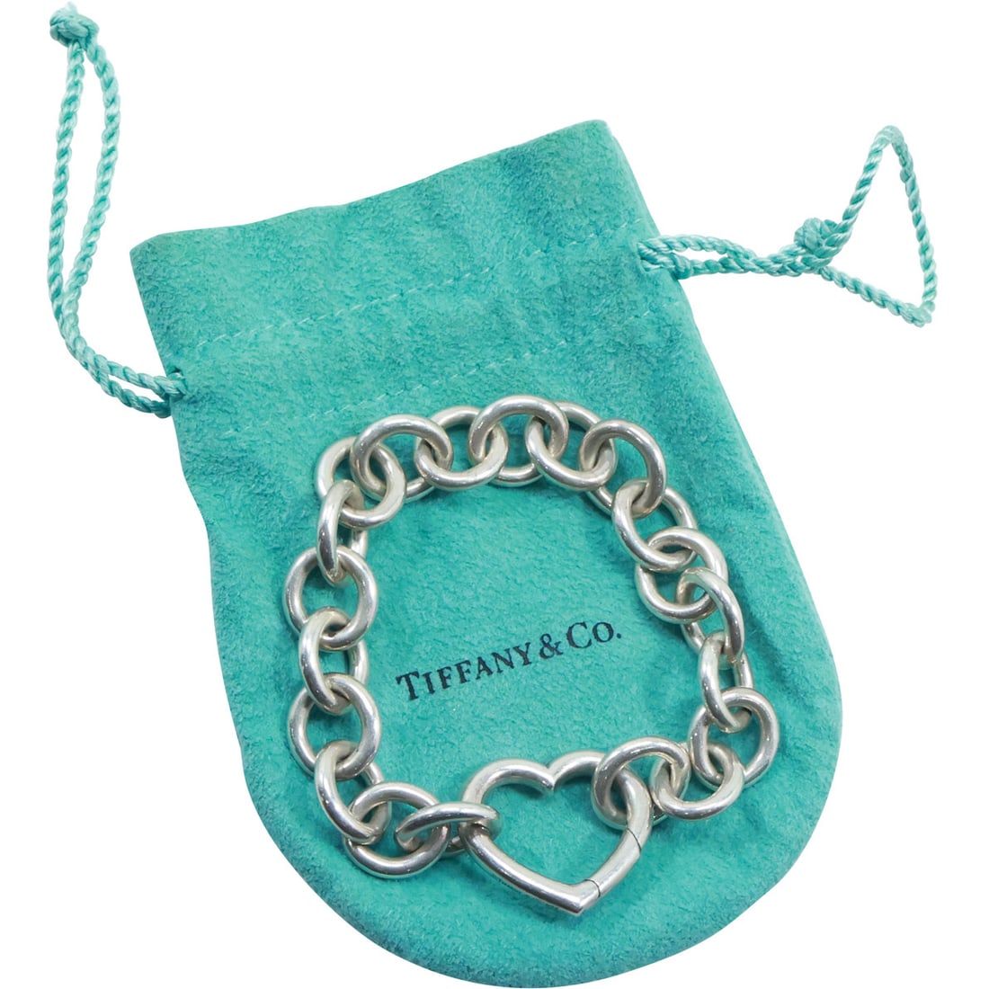 TIFFANY & CO .925 Sterling Silver Open Heart Bracelet 8 in. x 1 in, with fabric pouch and box (1 of 16)