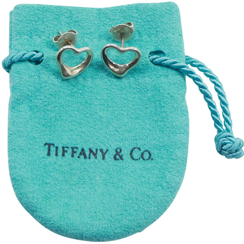 TIFFANY & CO Elsa Peretti .925 Spain Sterling Silver Open Heart Pierced Earrings 3/8 in. dia. (1 of 17)