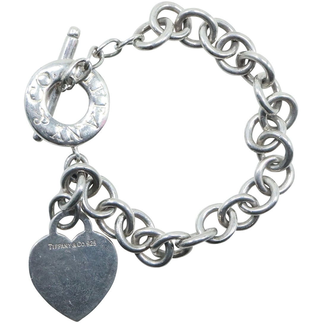 TIFFANY & CO .925 Sterling Silver Heart Charm Toggle Bracelet 7 1/2 in. x 3/4 in. with Box (1 of 15)