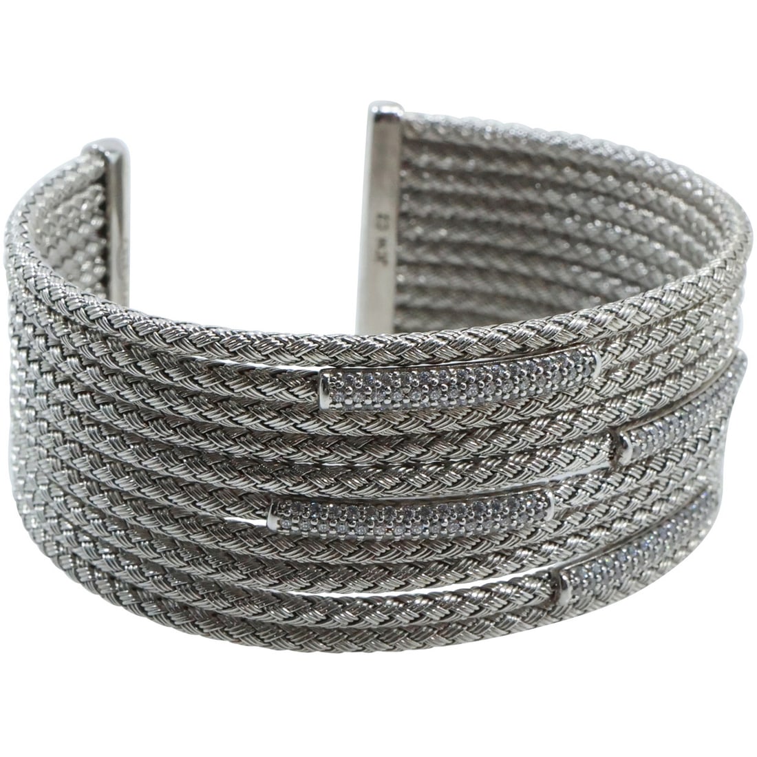 .925 Sterling Silver Italy JCM CZ [1980s Jacmel Jewelry NY]10 Cable Wires Wide Cuff Bracelet (1 of 18)