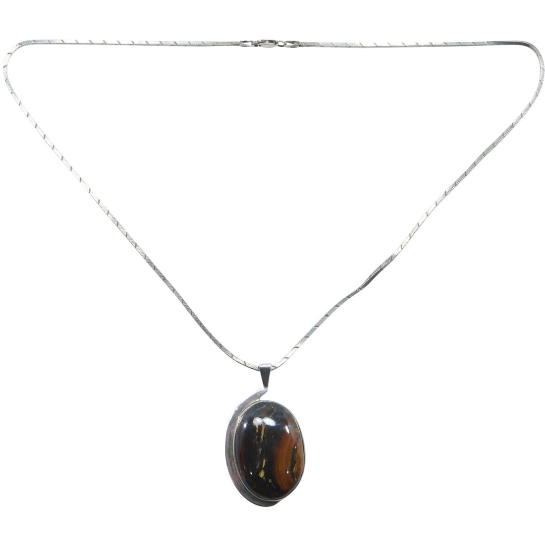 .925 Sterling Silver Tiger's Eye Pendant Necklace .925 Sterling Silver Italy 20 in. Box Chain (1 of 20)