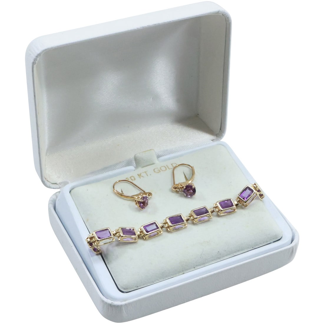 14K GOLD Purple Amethyst Bracelet and Matching 14K GOLD Purple Amethyst Drop Earrings (1 of 20)