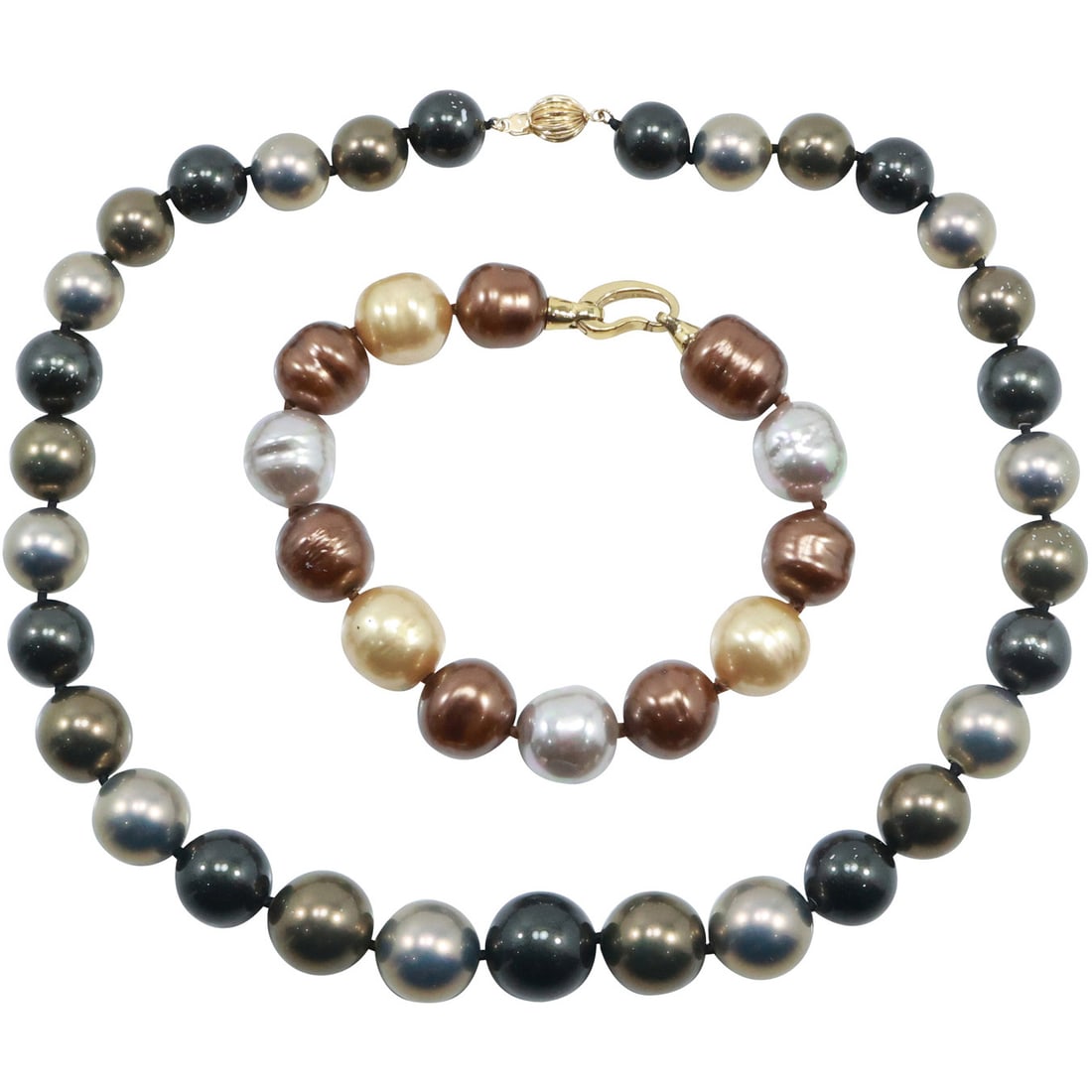 14K Clasp Faux Pearl Designer Necklace Unsigned ; 14K Clasp Faux Pearl Bracelet (1 of 20)