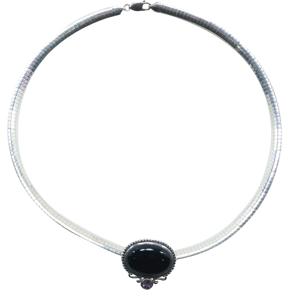 .925 Sterling Silver Black Onyx, Purple Amethyst Pendant Necklace on .925 Sterling Snake Chain (1 of 18)