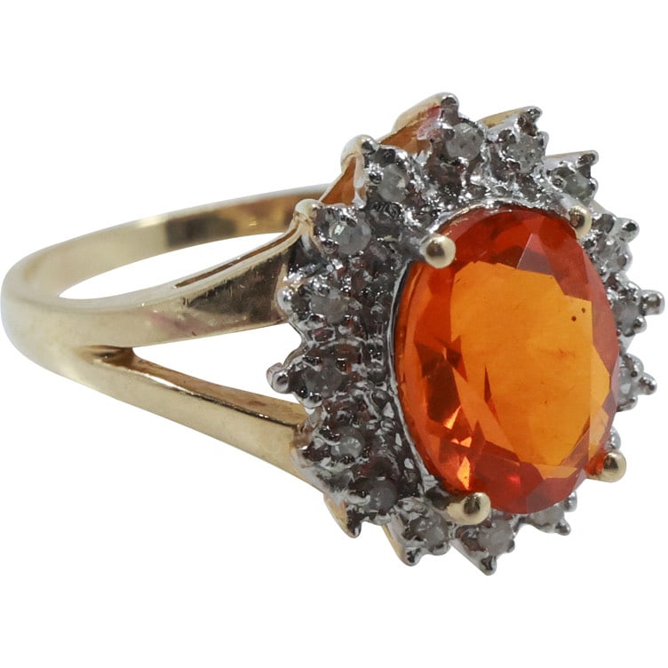 14K GOLD Orange Tourmaline with 16 Diamonds Ring Size 7 , 3/4 in. x 5/8 in. (1 of 15)