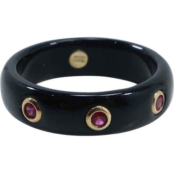 Mexico 14K GOLD Black Onyx and 3 Rubies Ring Size 6 , 3/4 in. x 1/4 in. (1 of 17)