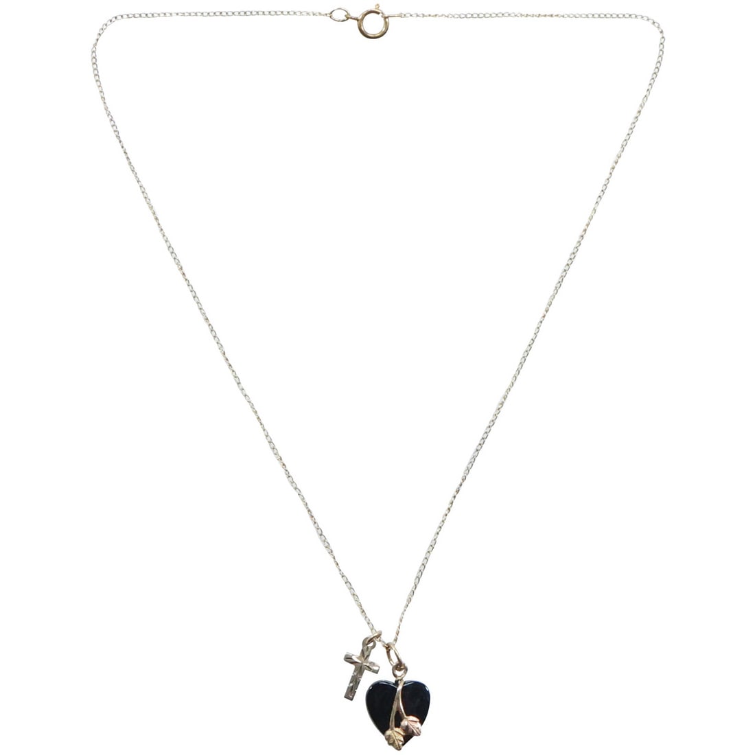 C. Co. 10K GOLD Black Onyx Heart Pendant Necklace on 1/20 14K GOLD NC Chain, Cross 14K GF (1 of 15)