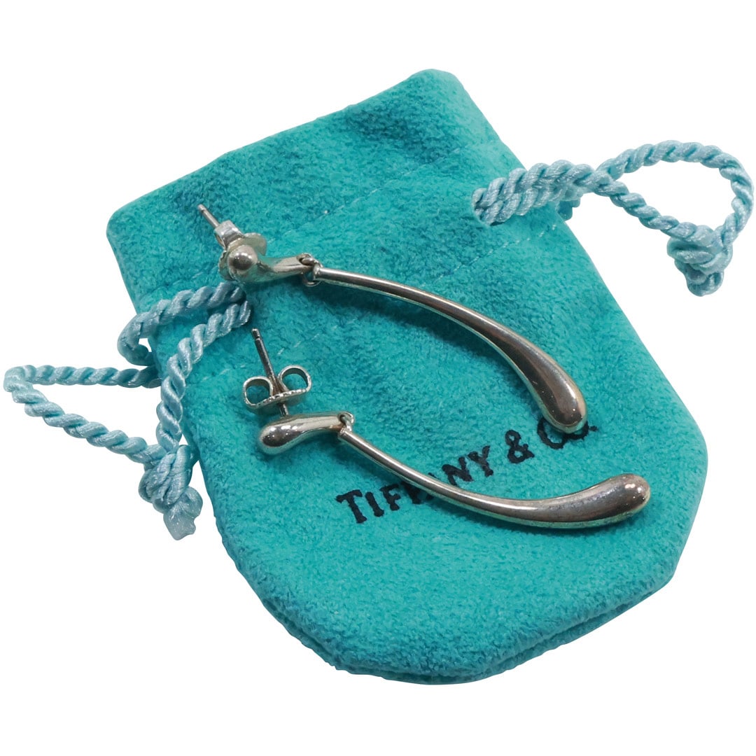 TIFFANY & CO Elsa Peretti .925 Spain Sterling Silver Tear Drop Earrings 1 3/4 in. x 1/8 in. (1 of 15)