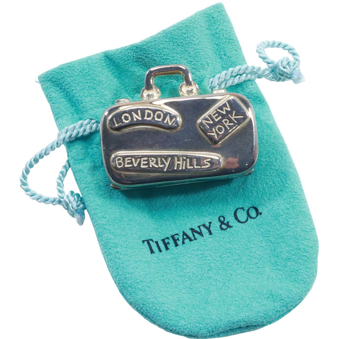 TIFFANY & CO, T & C .925 Sterling Silver "Travel Suitcase" Pill Box 1 3/4 in. x 1 3/8 in. (1 of 18)