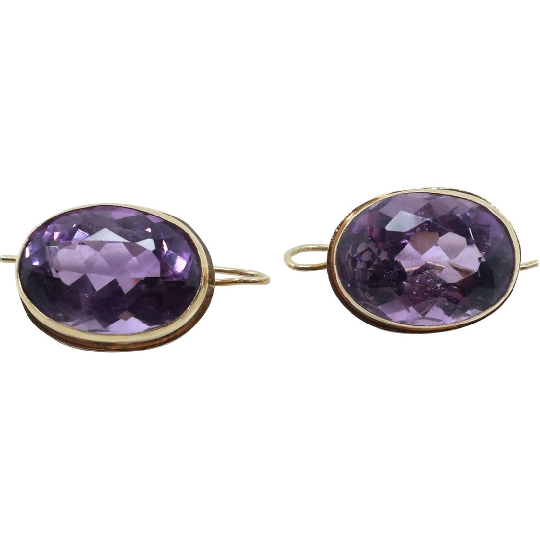 14K GOLD Large Faceted Amethyst Stone Pierced Earrings 3.8 dwt , 1 in. x 1/2 in. (1 of 15)