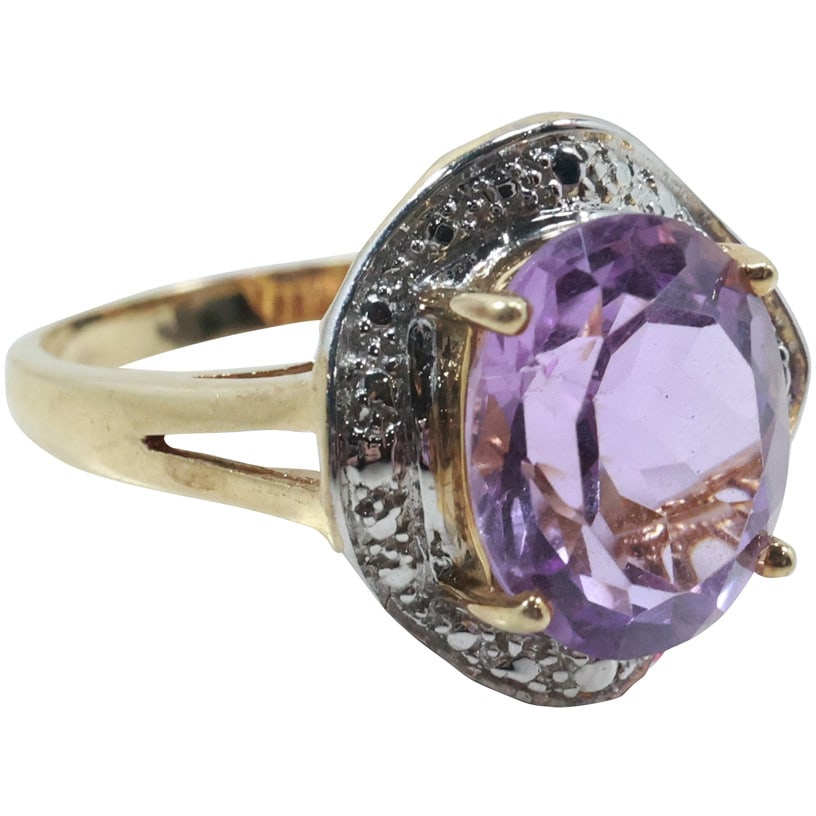 10K GOLD with Large Amethyst Stone Ring Size 7 , 5/8 in. diameter (1 of 17)