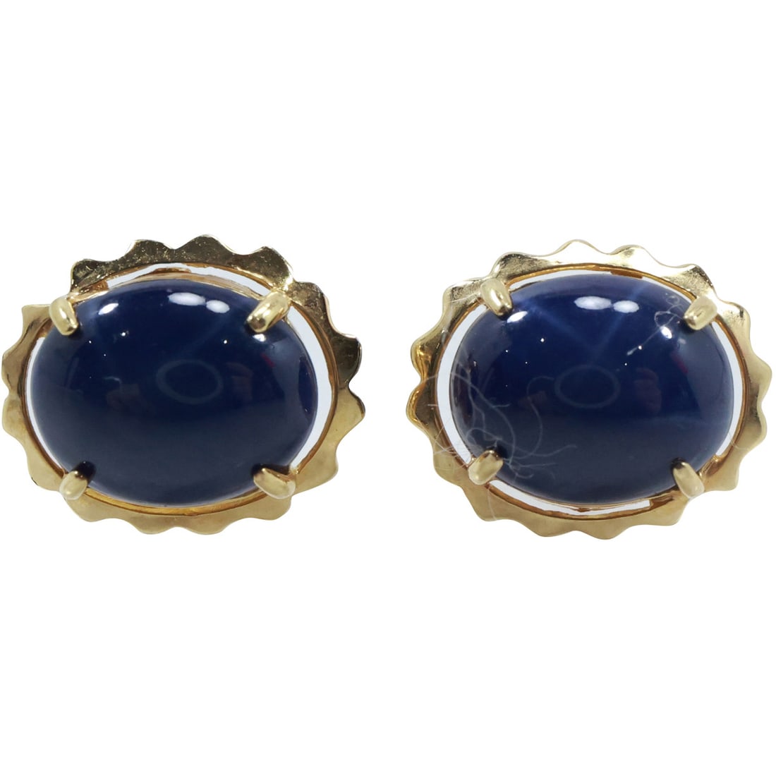 14K GOLD Blue Star of Sapphire Earrings 3/8 in. x 1/2 in.: 14K GOLD Blue Star of Sapphire Earrings 3/8 in. x 1/2 in.