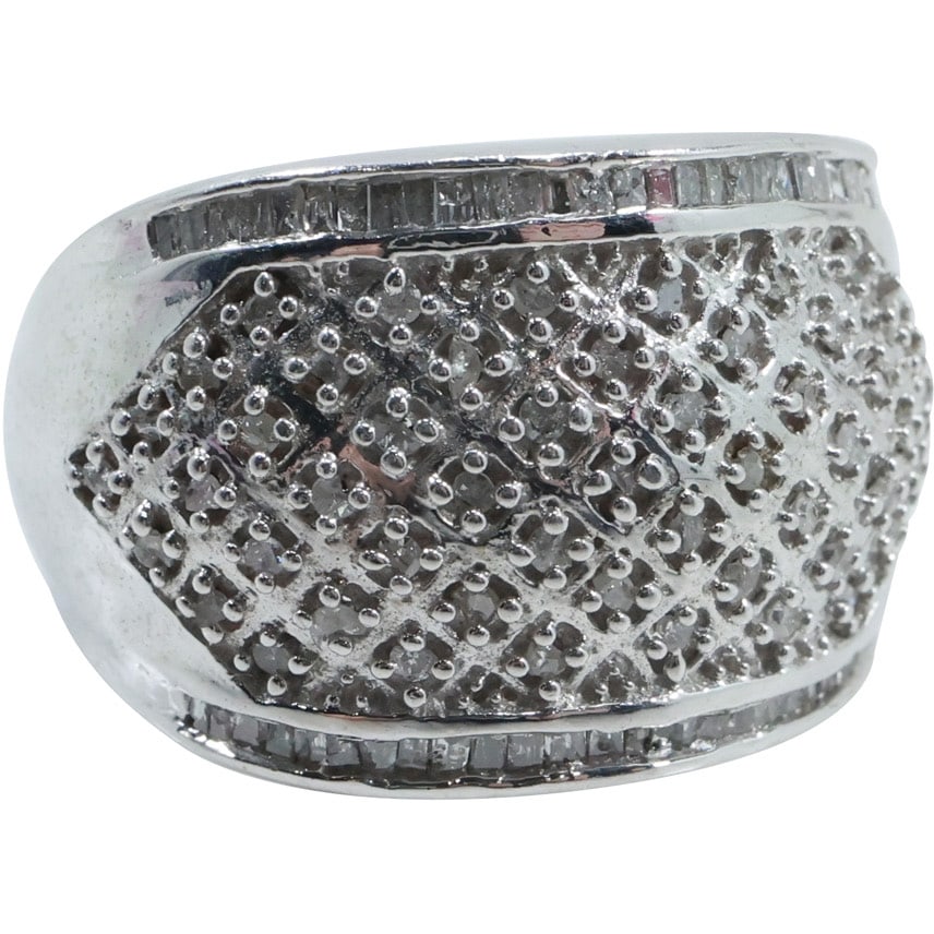 .925 Sterling Silver with Diamonds Elegant Cocktail or Evening Ring Size 9, 1 in. x 3/8 in. (1 of 13)