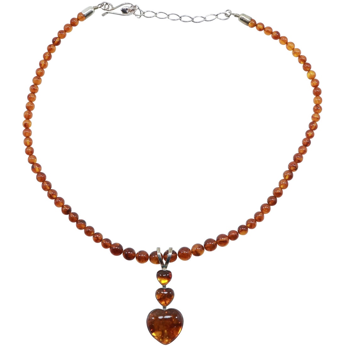 Amber Beads Necklace with Desert Rose 3 Heart Pendant .925 Sterling Closure, DTR 925 (1 of 20)