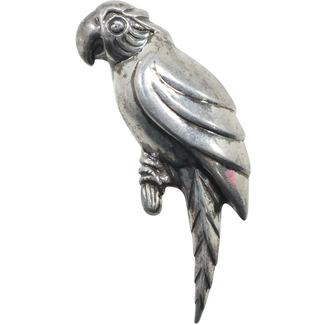 .925 Sterling Silver PARROT Bird Figure Pin / Pendant 2 3/4 in. x 1 in. (1 of 20)