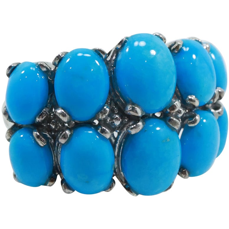.925 Sterling Silver 10 Stones with Sleeping Beauty Turquoise Ring Size 8, 1 1/8 in. x 3/4 in.: .925 Sterling Silver 10 Stones with Sleeping Beauty Turquoise Ring Size 8, 1 1/8 in. x 3/4 in.