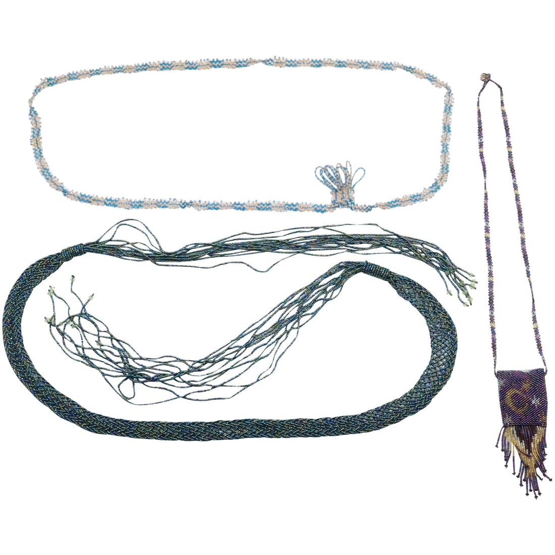 [3] Assorted Beaded: Vintage Beaded Purse Purple and Gold; Beaded Necklace Blue & Orange; (1 of 20)