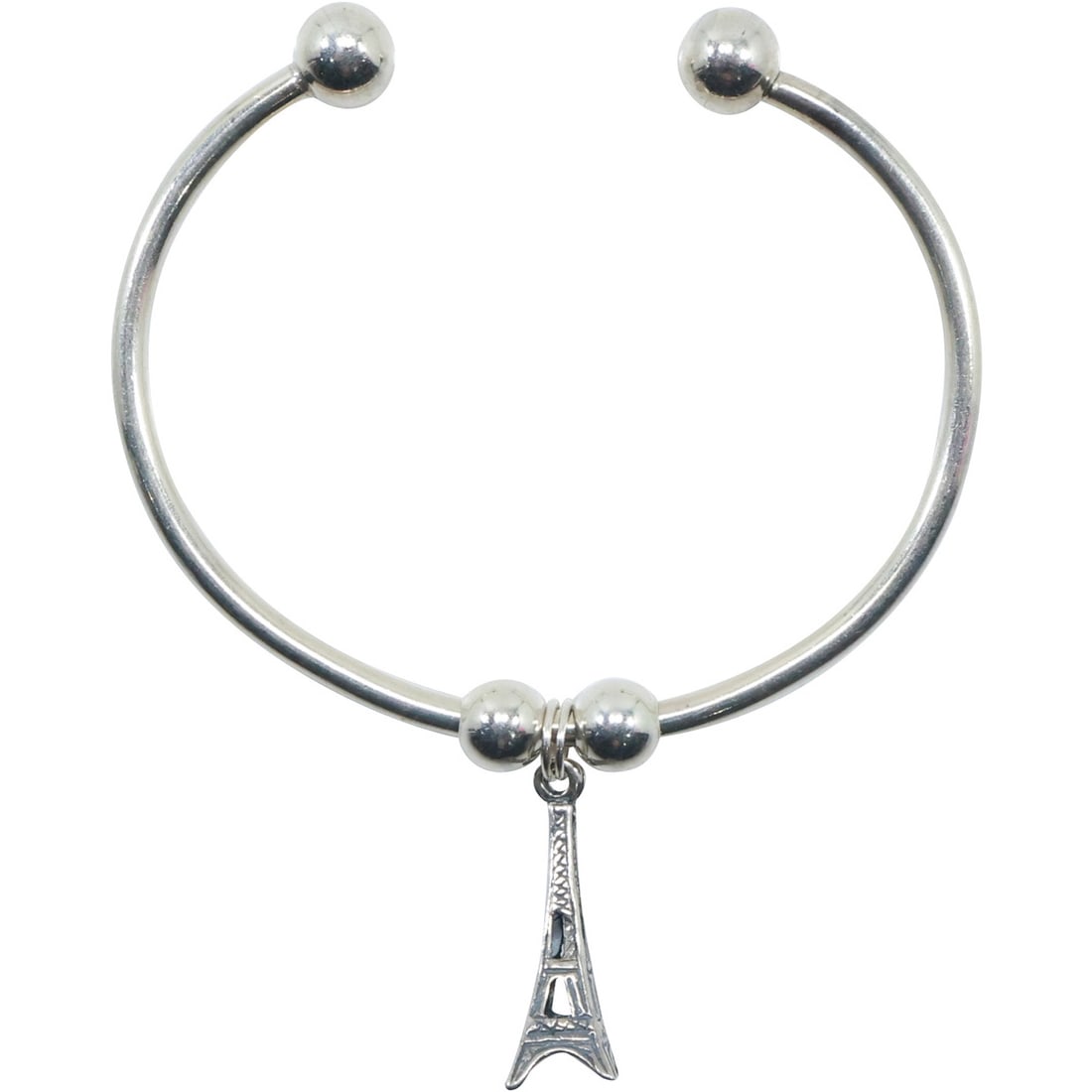 .925 Sterling Silver Cuff Bracelet with 2 Sterling Beads and Sterling Eiffel Tower Charm (1 of 18)