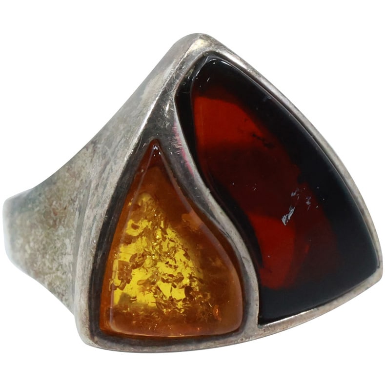 .925 Sterling Silver 2-Colors of Amber Mid-Century Modern Ring Size 8 , 7/8 in. x 3/4 in. (1 of 17)