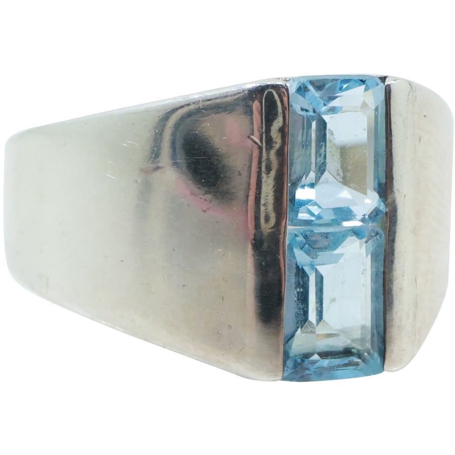 .925 Sterling Silver with 2 Blue Topaz Stones Mid-Century Modern Men's Ring Size 10.5 (1 of 18)