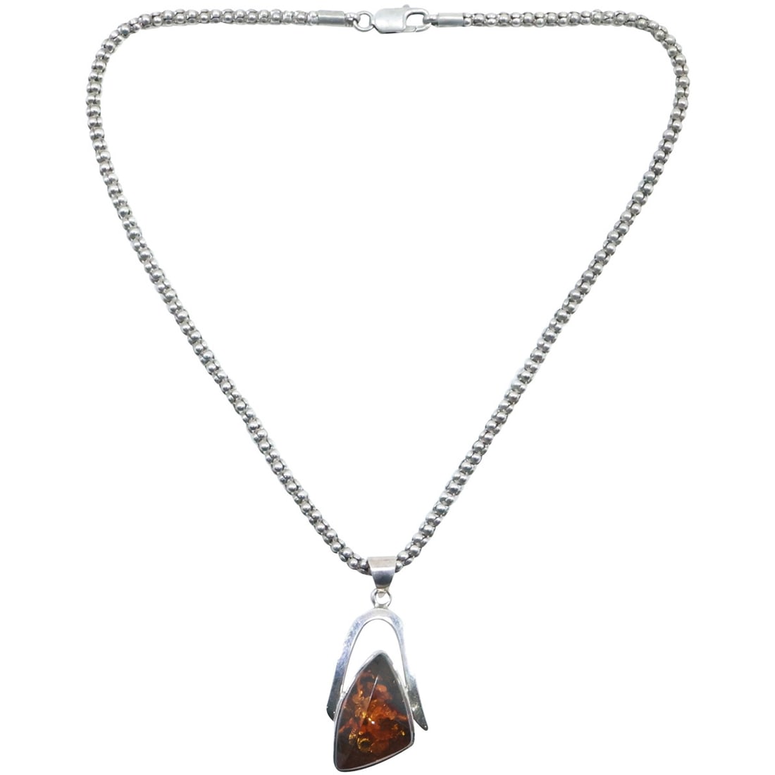 Mid-Century Modern Amber Pendant .925 V8 Necklace on .925 Sterling Silver Chain 18 in. length (1 of 20)