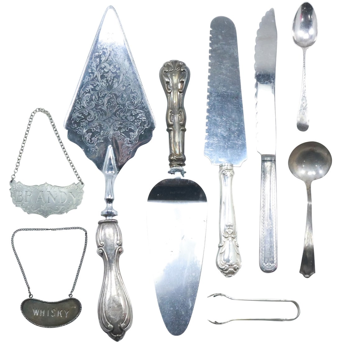 Estate Grouping 9 Assorted Sterling and Sterling Handles Serving , Knives, Ladle, Tongs, Spoon (1 of 20)