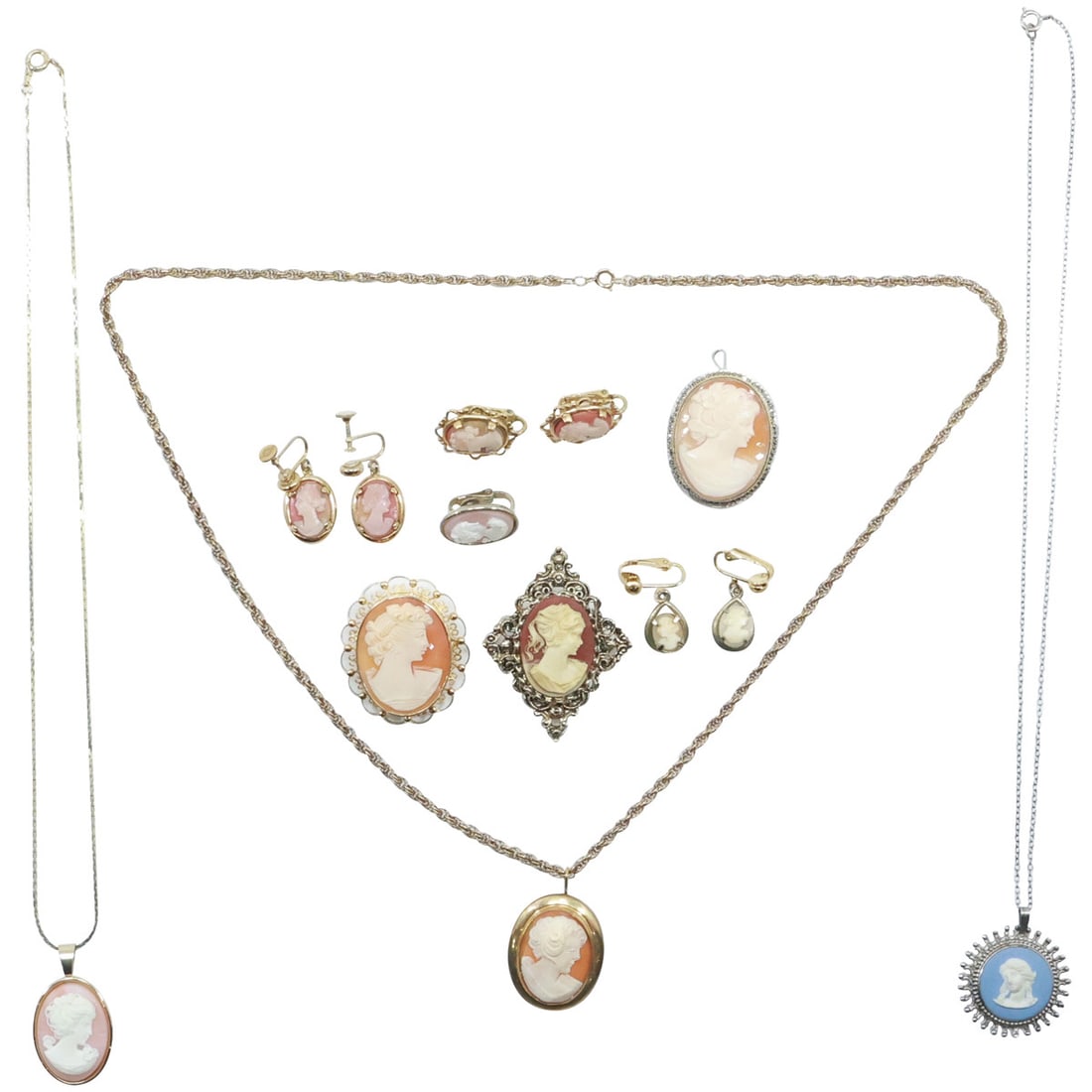Estate Grouping 12 Assorted CAMEOS Pins: 12K GF Cameo on 12K GF Chain; .925 Sterling (1 of 17)