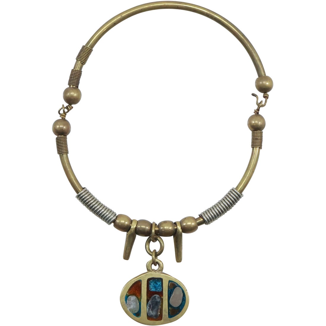 Vintage Mediterranean Artisan Inlaid Pendant Necklace Greece Bronze 5 in. dia. x 4 1/4 in. dia. (1 of 19)