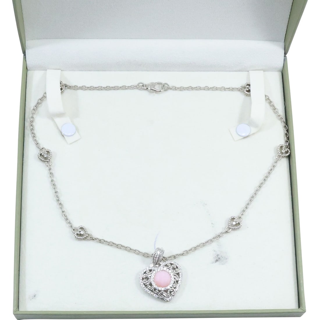 Judith Ripka 20 in. Sterling Silver Heart Pendant with Rose Quartz Necklace in Box (1 of 19)