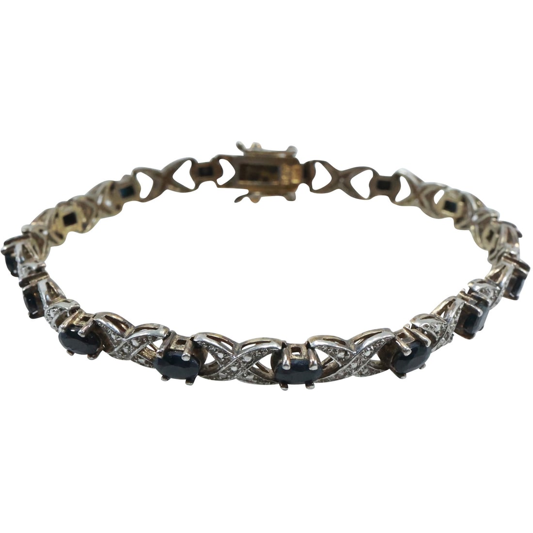 Sterling Silver Sapphires and Diamonds Tennis Bracelet: Sterling Silver Sapphires and Diamonds Tennis Bracelet