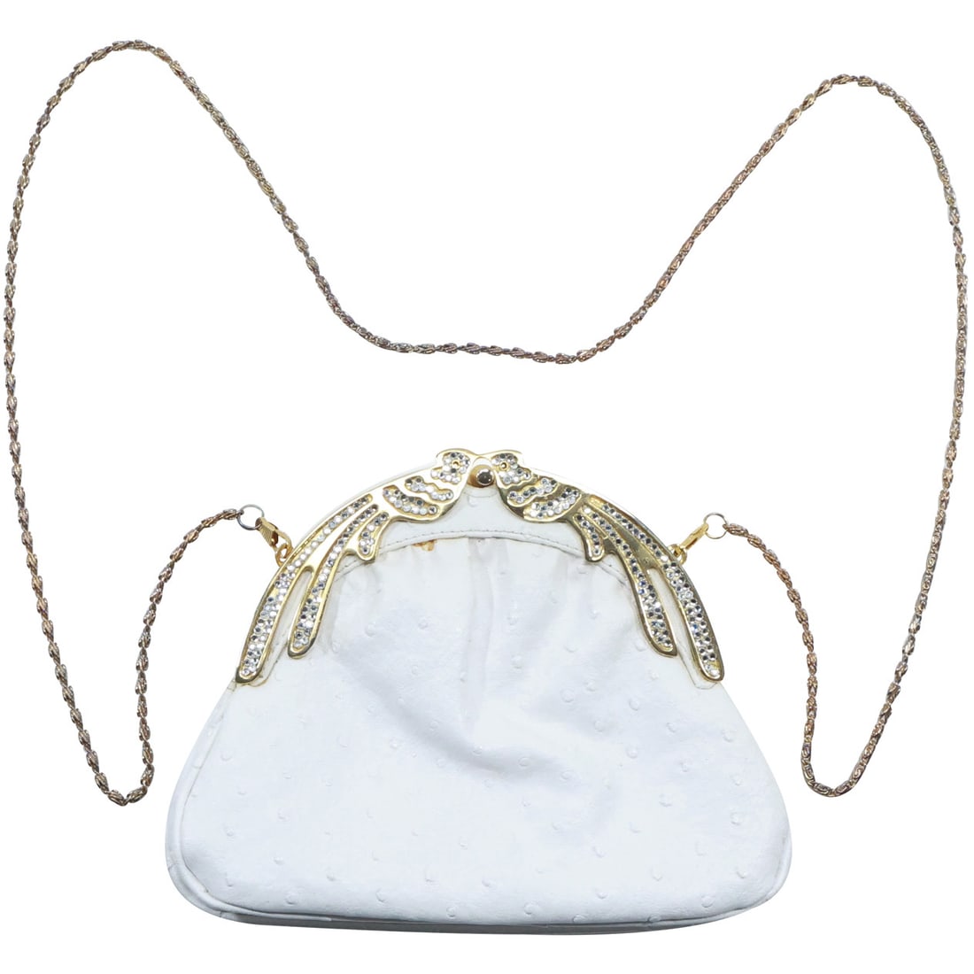 Quality Designer Vintage White Ostrich Purse with Gold Tone Frame 6 3/4 in. x 8 3/4 in. (1 of 20)
