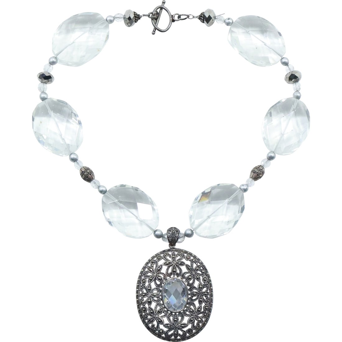 .925 TN Fairytale Crystal and Sterling Silver Necklace Large Crystal Beads Separated with Hematite (1 of 19)