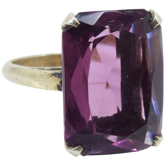 Sterling Silver with Large Purple Quartz Ring Size 6.5 , 1/2 in. x 3/4 in. (1 of 14)
