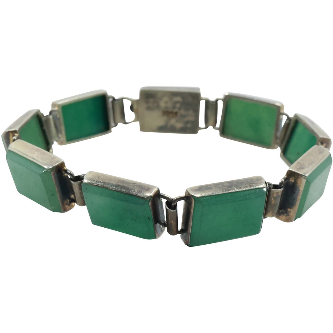 .925 Sterling Silver with Aventurine Linked Panels Bracelet 7 3/4 in. x 1/2 in. (1 of 17)