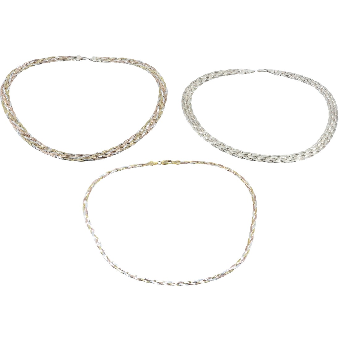 [3] Assorted 1980s .925 Sterling Italy Necklaces: Braided Herringbone, Tri-Color Braided; Tri-Color (1 of 20)