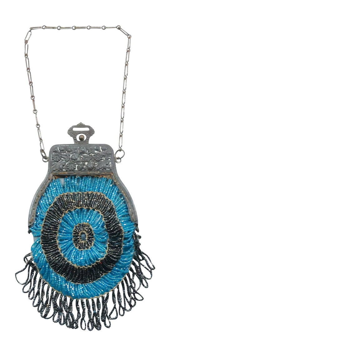 Art Deco Blue and Black Beaded Purse with Metal Closure 8 in. x 4 in. (1 of 20)