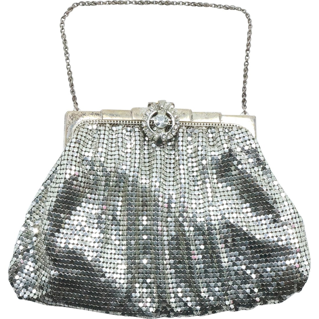 Whiting and Davis Silver Sequin Evening Purse with Rhinestone Closure 7 in. x 5 1/2 in. (1 of 20)
