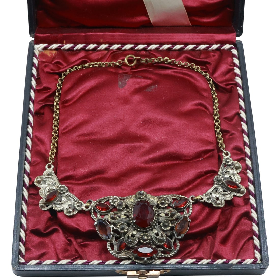 Rare Unusual Victorian Gothic Necklace in Original Box;  16 in. x 1 3/4 in. (1 of 17)