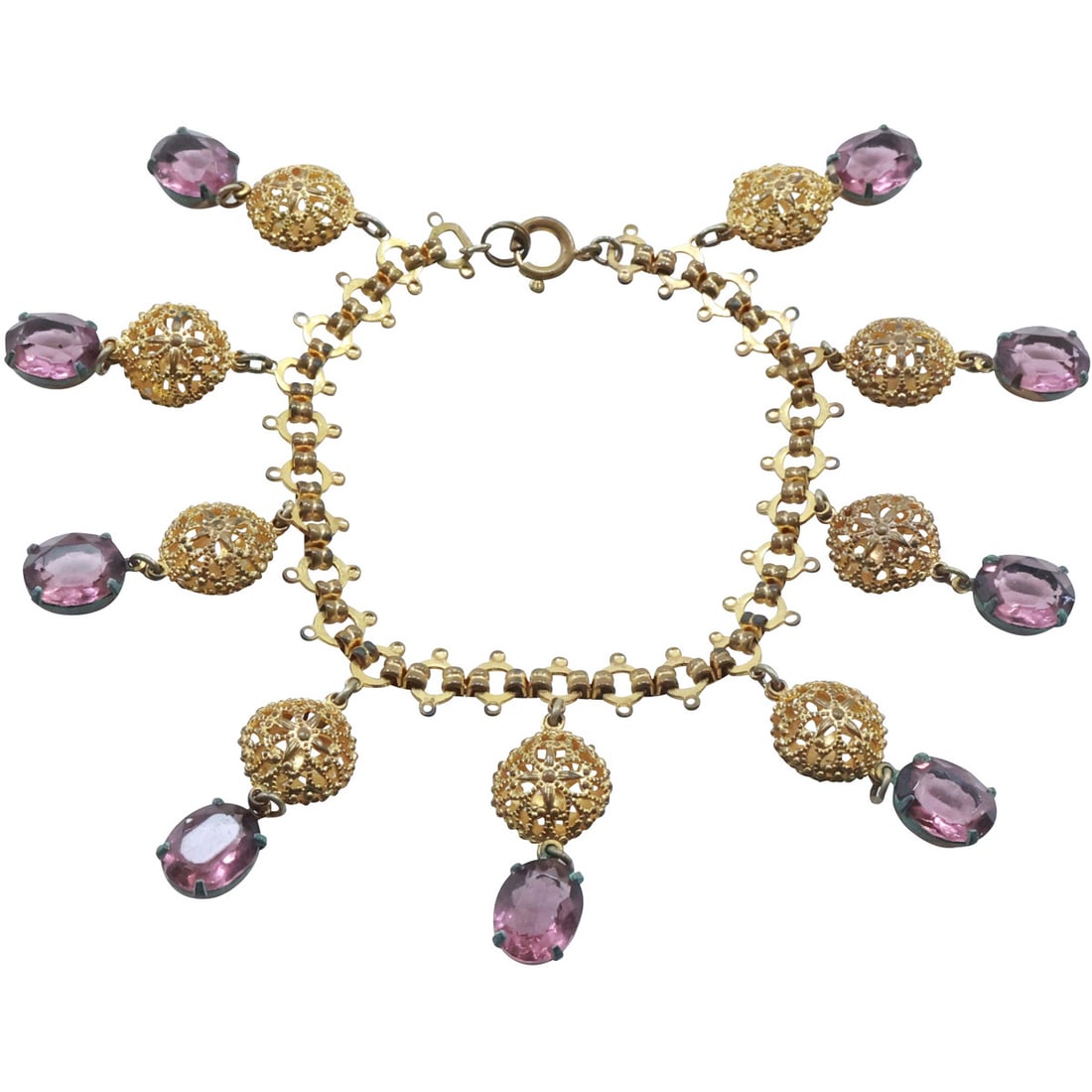 Rare Victorian Gem Charm Bracelet in Original Box ; 7 in. x 1 1/4 in. ; box 8 1/2 in. x 2 in. (1 of 15)