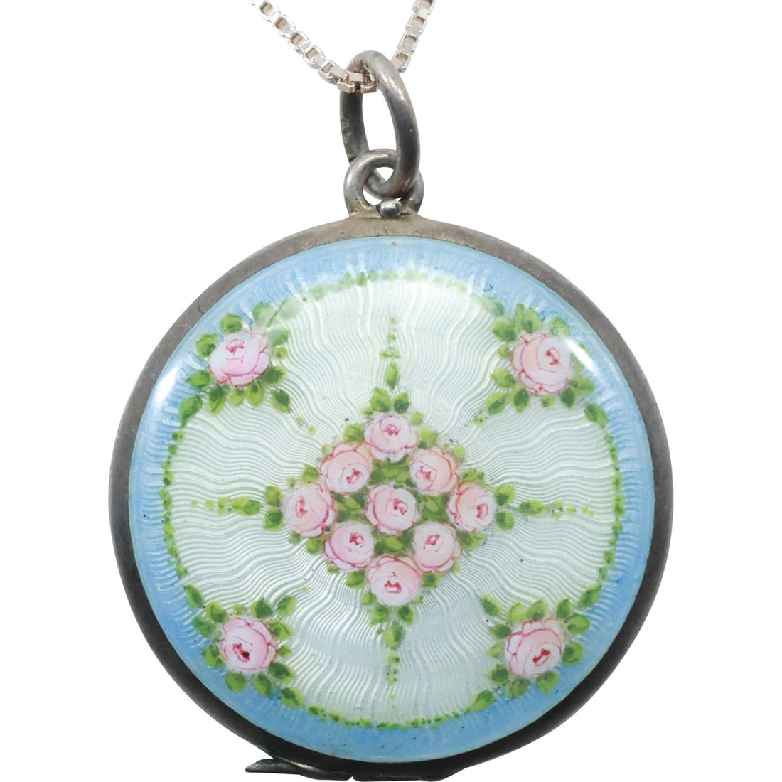 Victorian Sterling Silver Enameled Locket on .925 Sterling 20 in. Chain with box. (1 of 17)