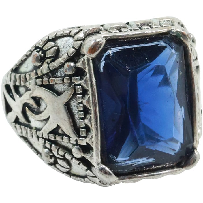 .925 Sterling Silver with Sapphire, Hand Tooled Ring Size 9, 7/8 in. x 3/4 in. (1 of 16)