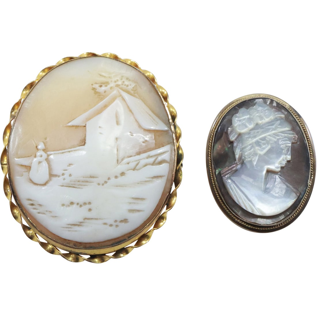 [2]  800 Abalone Mother of Pearl Cameo Pin / Pendant; Early Dutch Scene Signed Cameo (1 of 15)