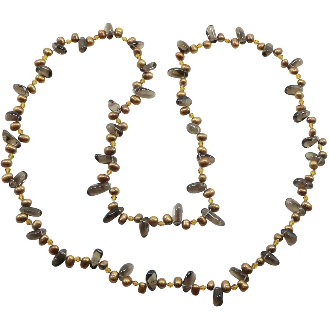 Stunning Genuine Freshwater Baroque Dyed Pearls and Smokey Quartz Necklace 20 in. x 5/8 in.: Stunning Genuine Freshwater Baroque Dyed Pearls and Smokey Quartz Necklace 20 in. x 5/8 in.