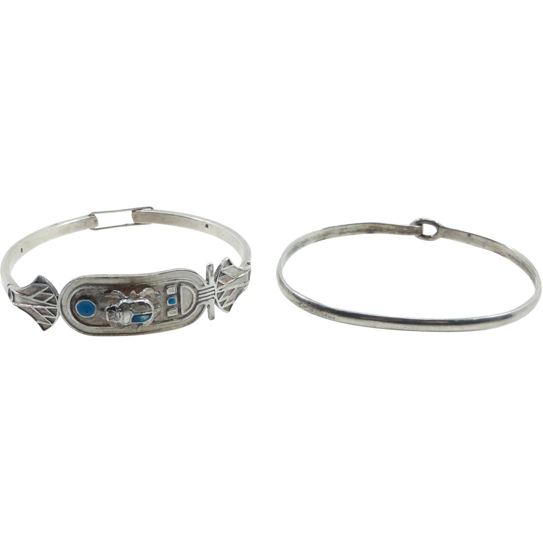 [2] .925 Sterling Silver Mexico TC-155 Hook & Eye Catch Bracelet; Sterling Scarab Bracelet Blue (1 of 19)